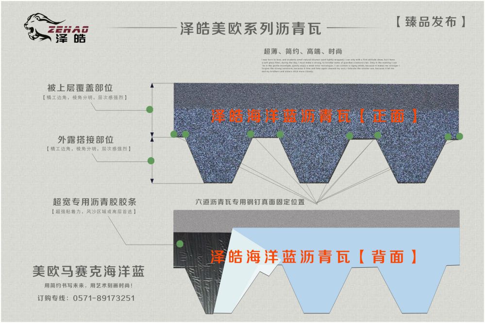 馬賽克海洋藍瀝青瓦正背面對照